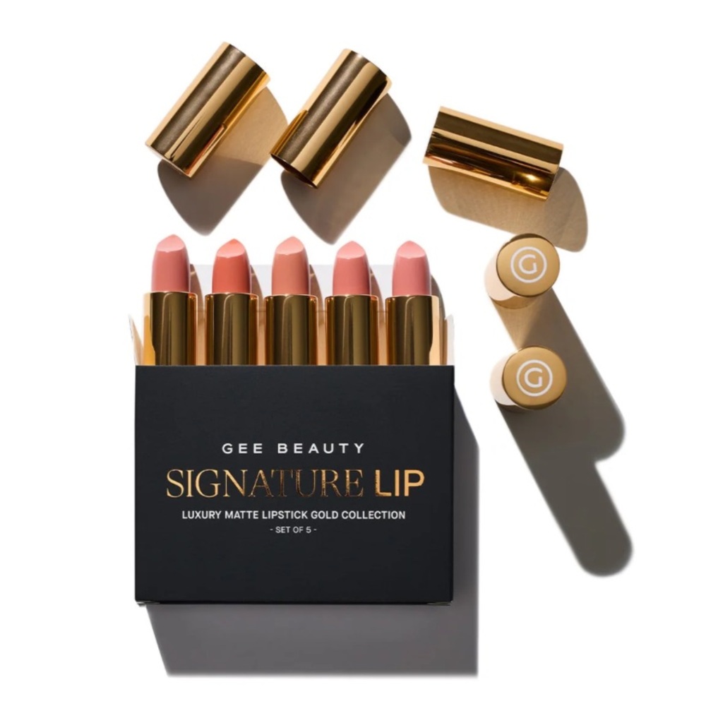 NIB NEW in Box Gee Beauty GOLD SIGNATURE LIP COLLECTION - SET OF 5